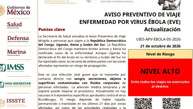 Piden evitar viajes a países de África por alerta de ébola
