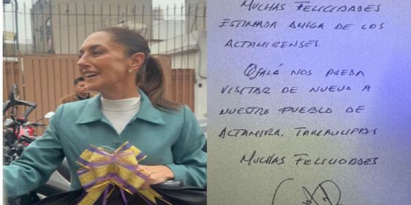 Recibe Claudia Sheinbaum regalo con motivo de su cumpleaños de parte del alcalde Armando Martínez Manríquez