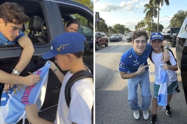 Franco Colapinto, piloto de F1, para el tráfico en una autopista para darle un autógrafo a un niño que llora de emoción