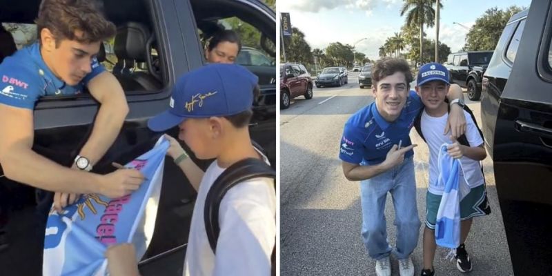 Franco Colapinto, piloto de F1, para el tráfico en una autopista para darle un autógrafo a un niño que llora de emoción