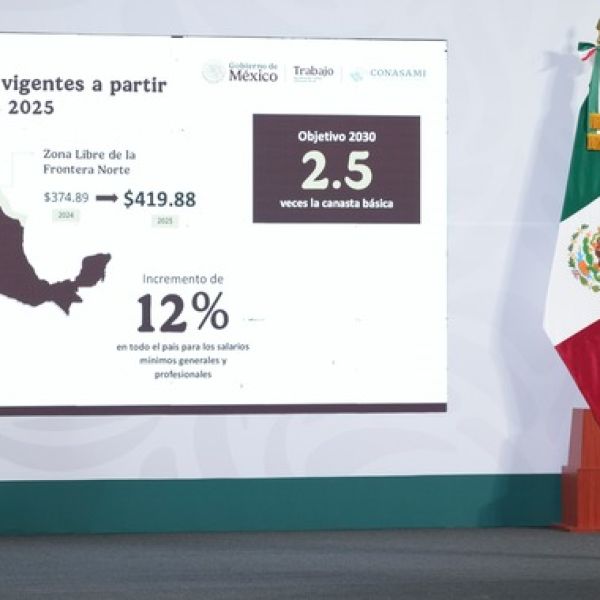 Anuncia presidenta Claudia Sheinbaum incremento del 12% al salario mínimo en 2025